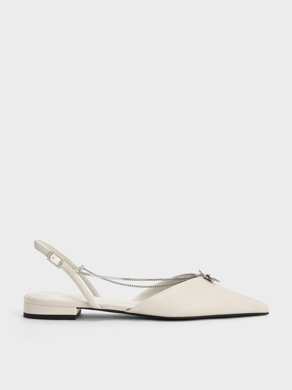 Charles & Keith - Flower-Accent Chain-Link Slingback Flats