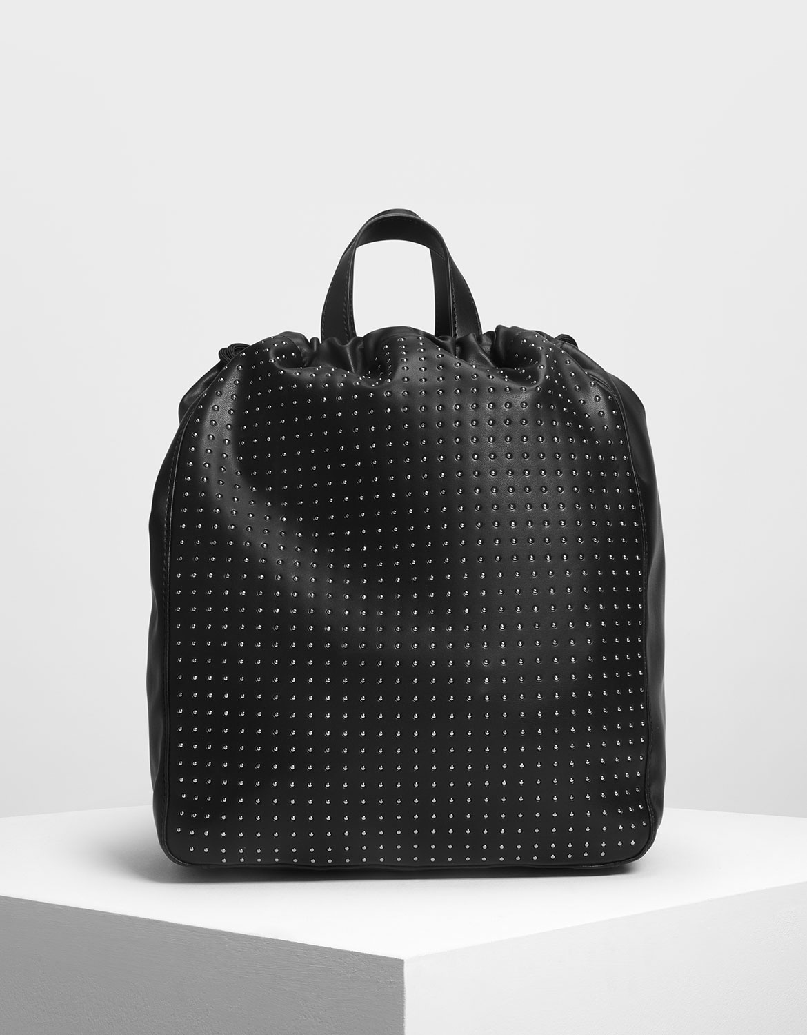 

Micro Stud Drawstring Backpack, Black