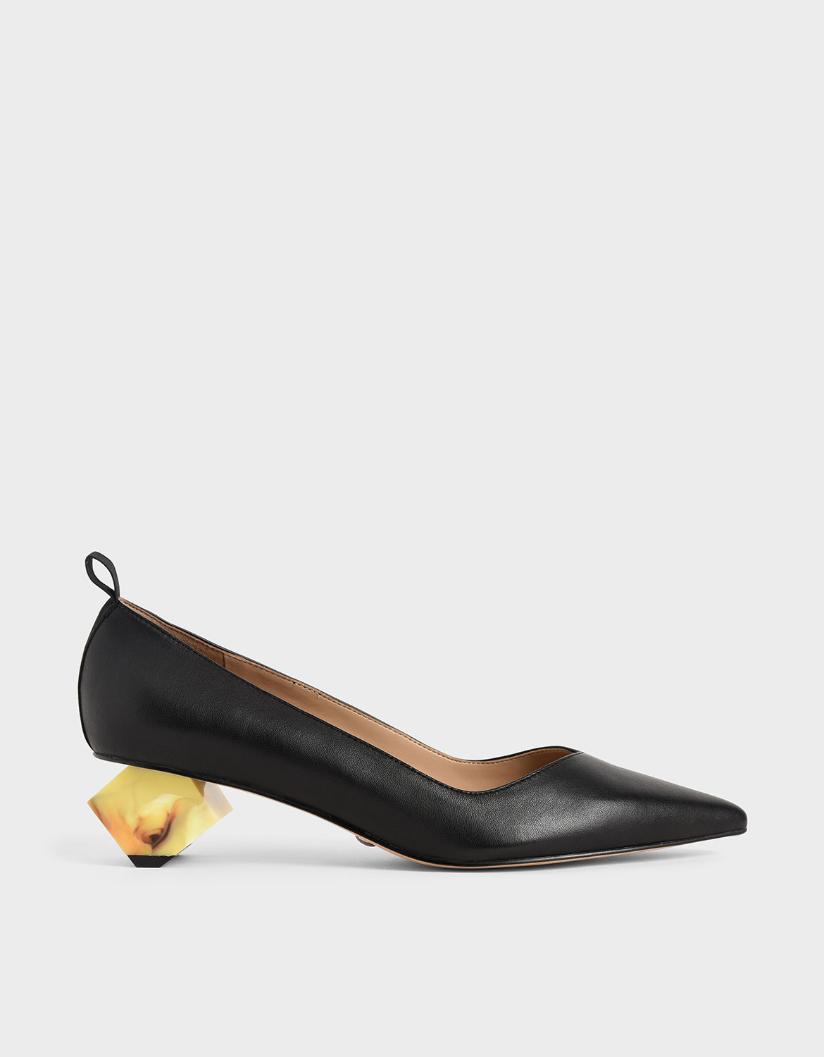 

Leather Sculptural Heel Pumps, Black