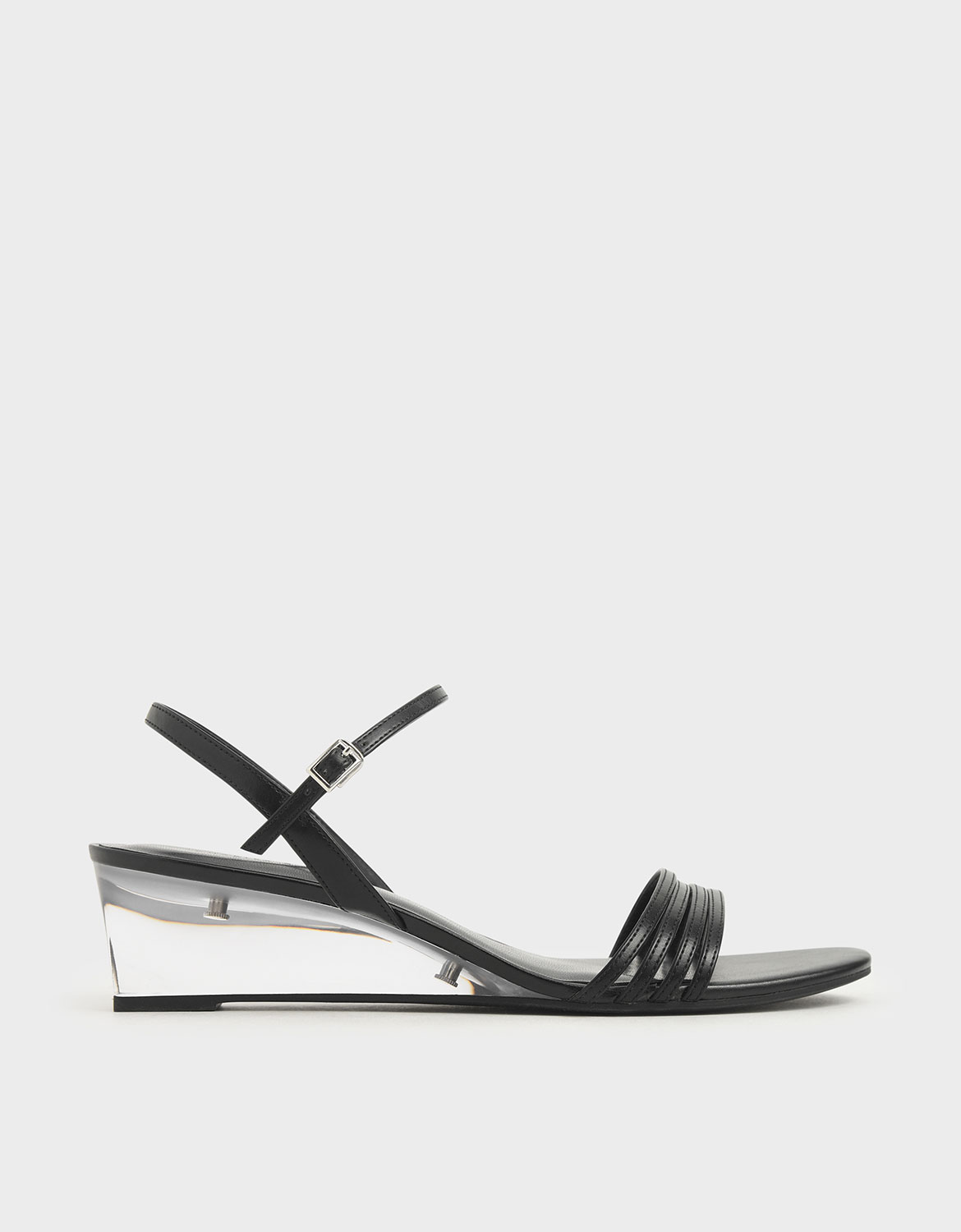 

Ankle Strap Clear Wedges, Black