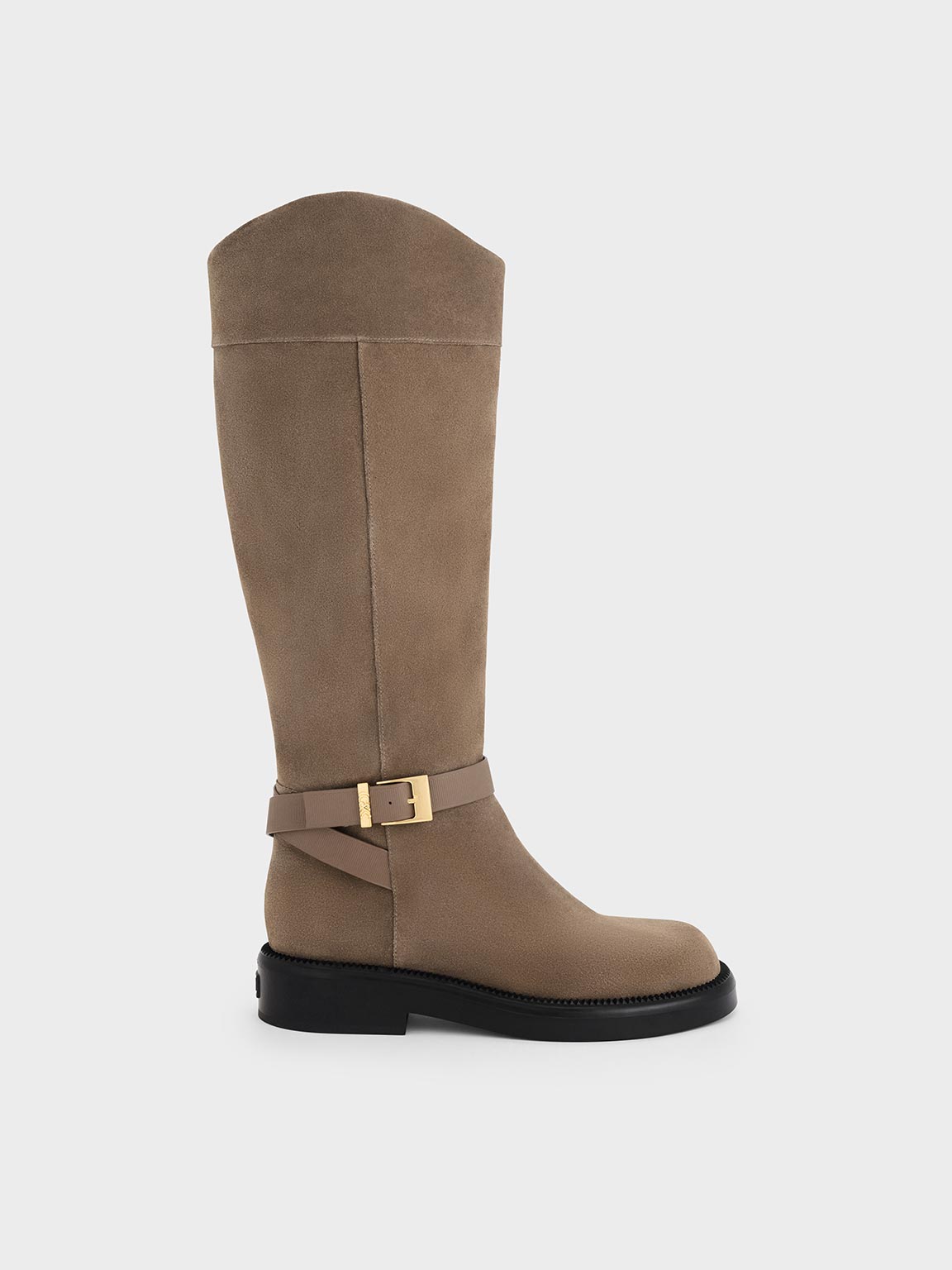 Charles & Keith - Leather & Suede Buckled-Strap Knee-High Boots