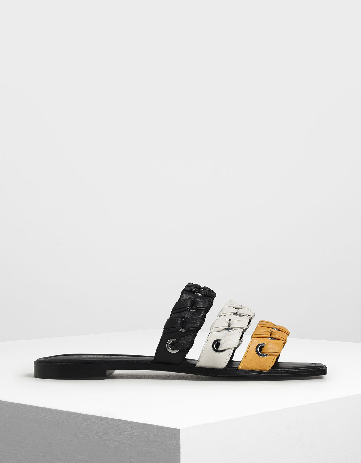

Weave Detail Leather Slide Sandals