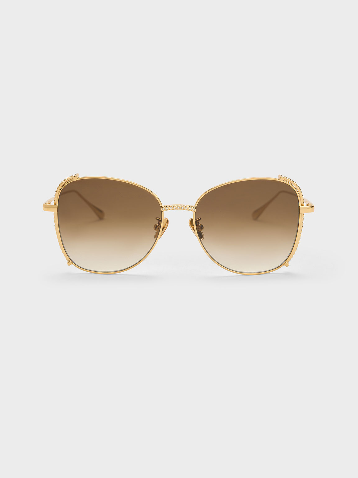 Charles & Keith Embellished Half-frame Butterfly Sunglasses In Gold