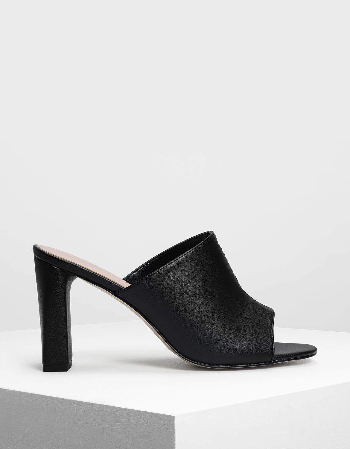 

Block Heel Slide Sandals, Black