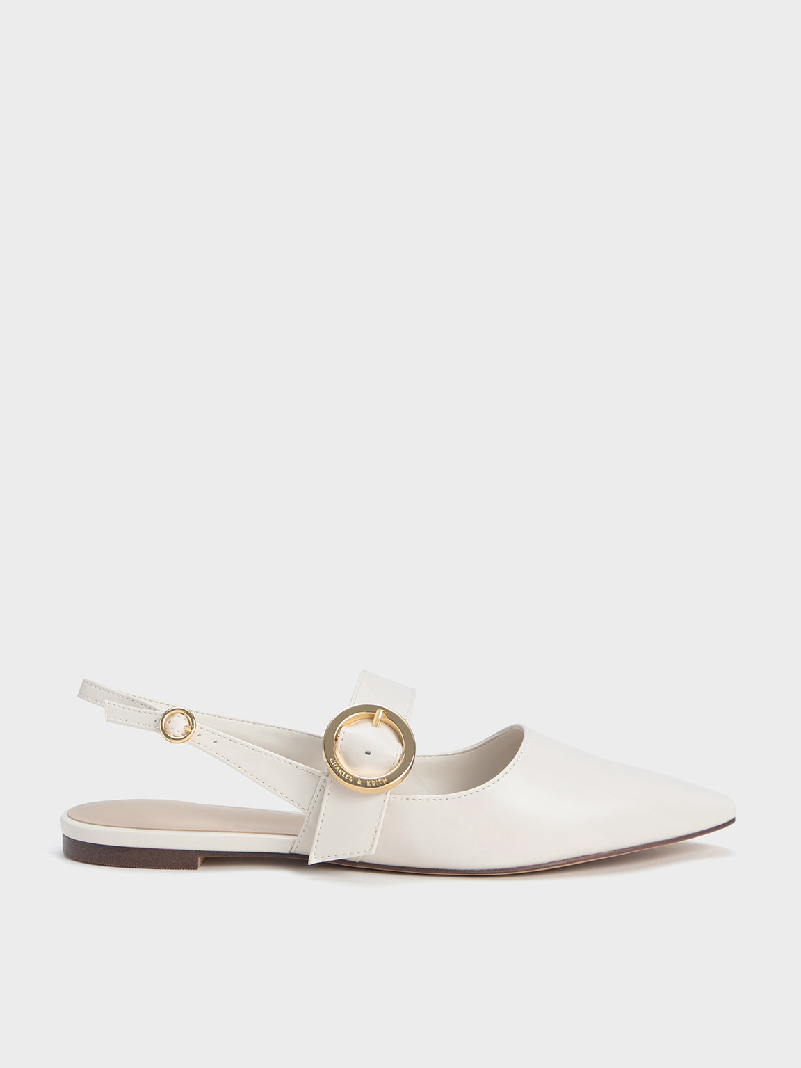 Charles & Keith Buckled Strap Slingback Flats In White
