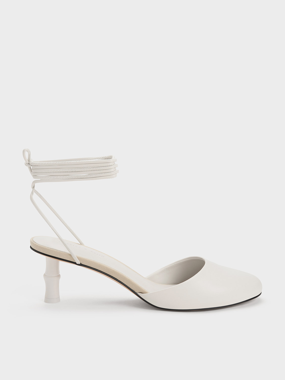 Charles & Keith Bamboo Heel Tie-around Pumps In White