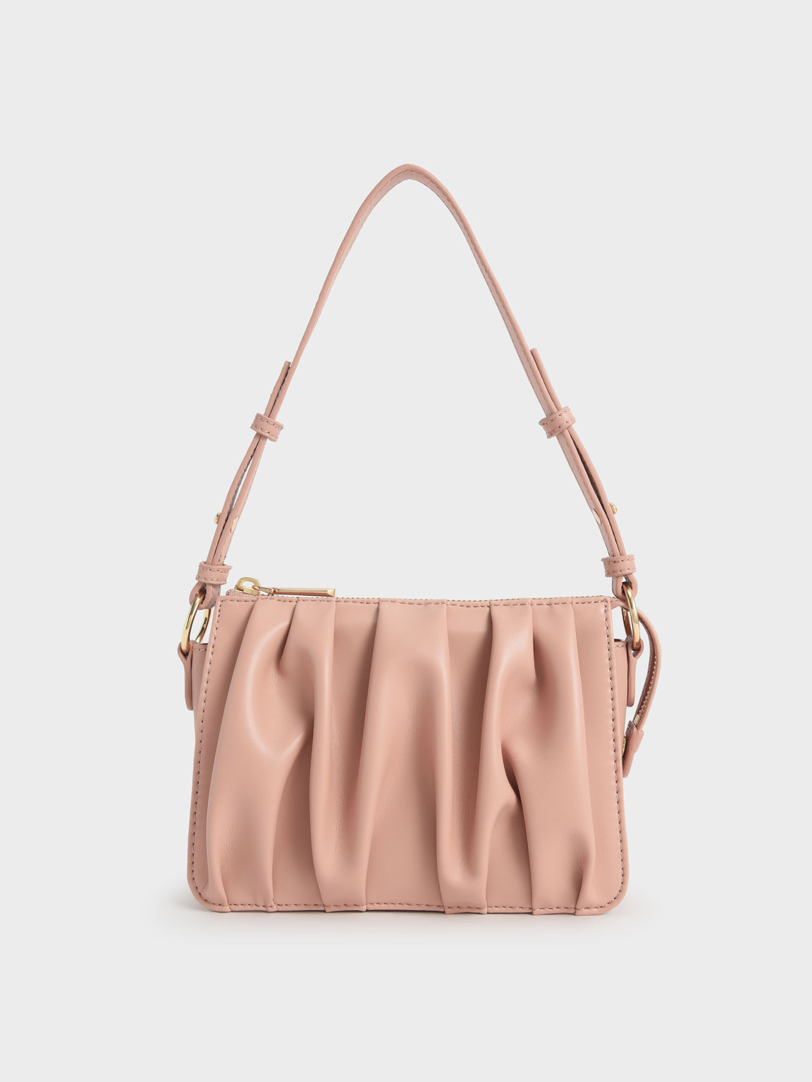 

Beaded Strap Ruched Shoulder Bag, Blush