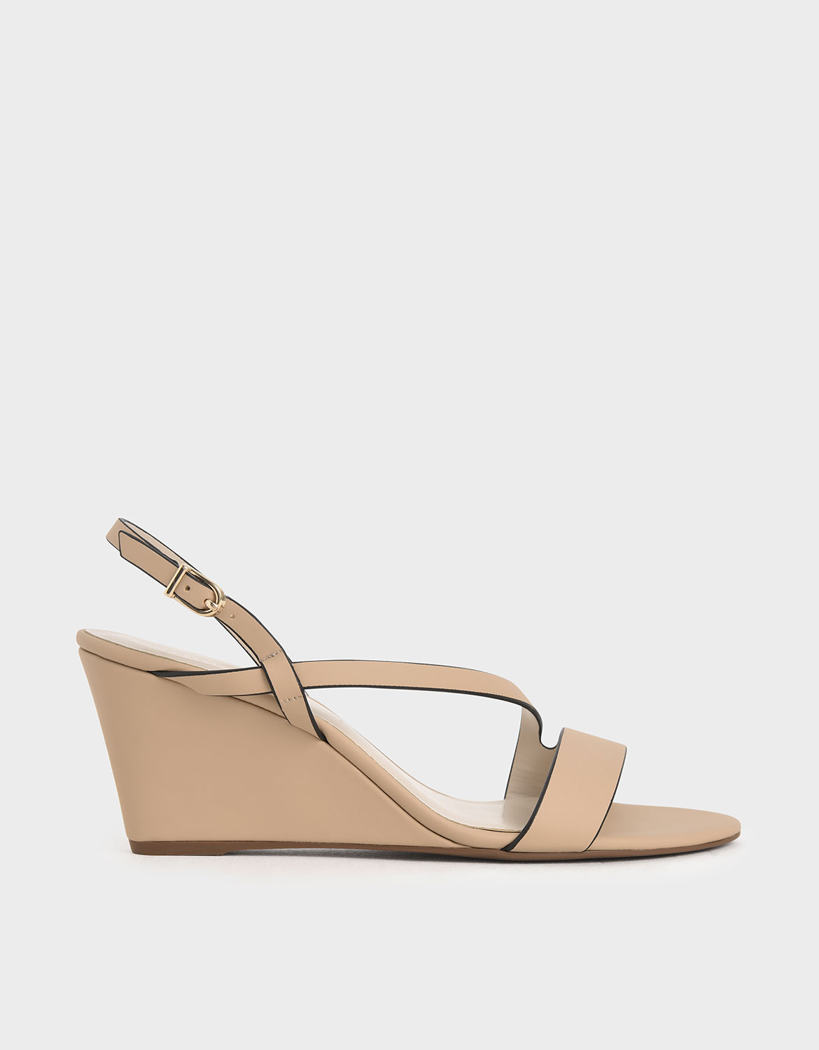 

Asymmetric Strap Platform Wedges, Nude