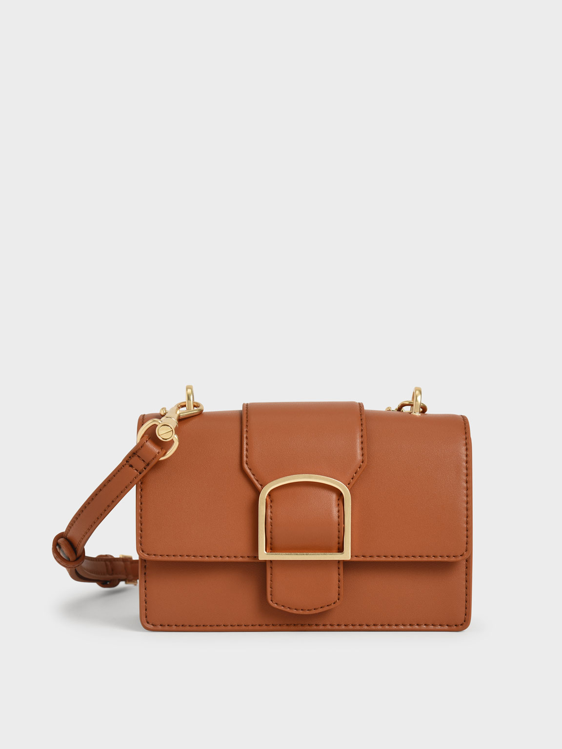 

Metallic Buckle Crossbody Bag, Cognac