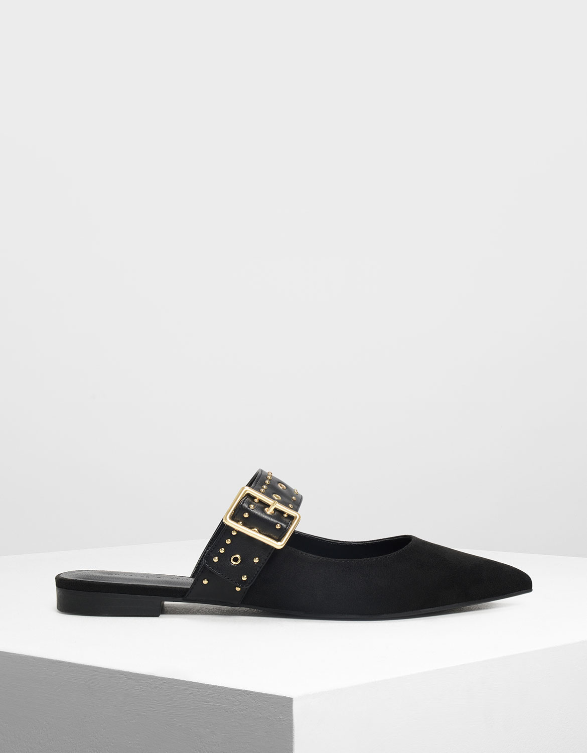 

Studded Buckle Mules, Black