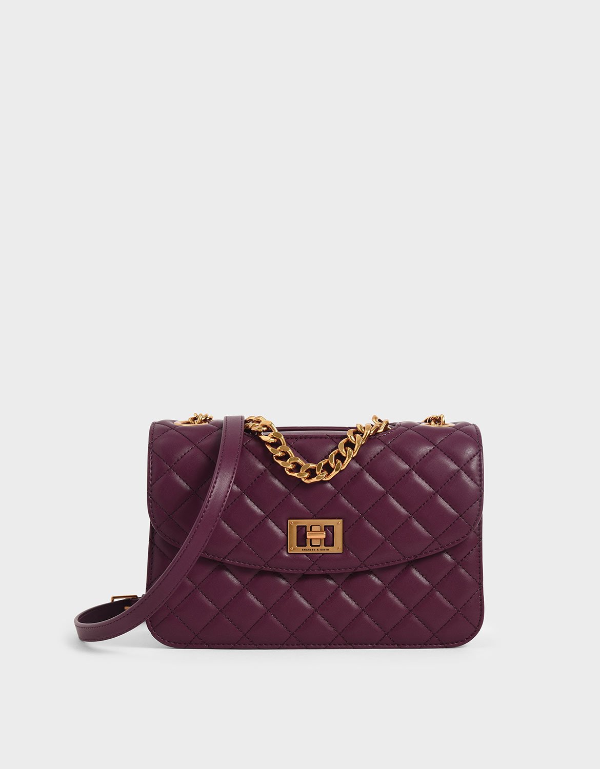 

Quilted Turn-Lock Clutch, Purple