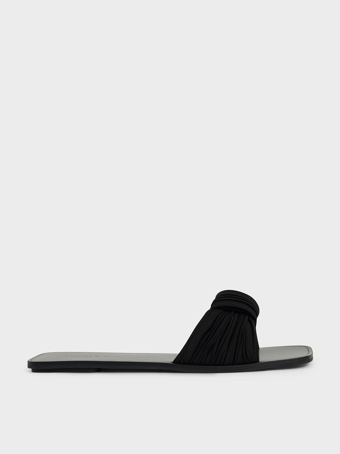 

Pleated Fabric Knotted Slide Sandals, Black