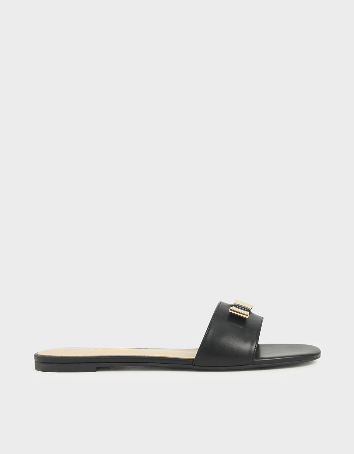 

Metal Bow Slide Sandals, Black