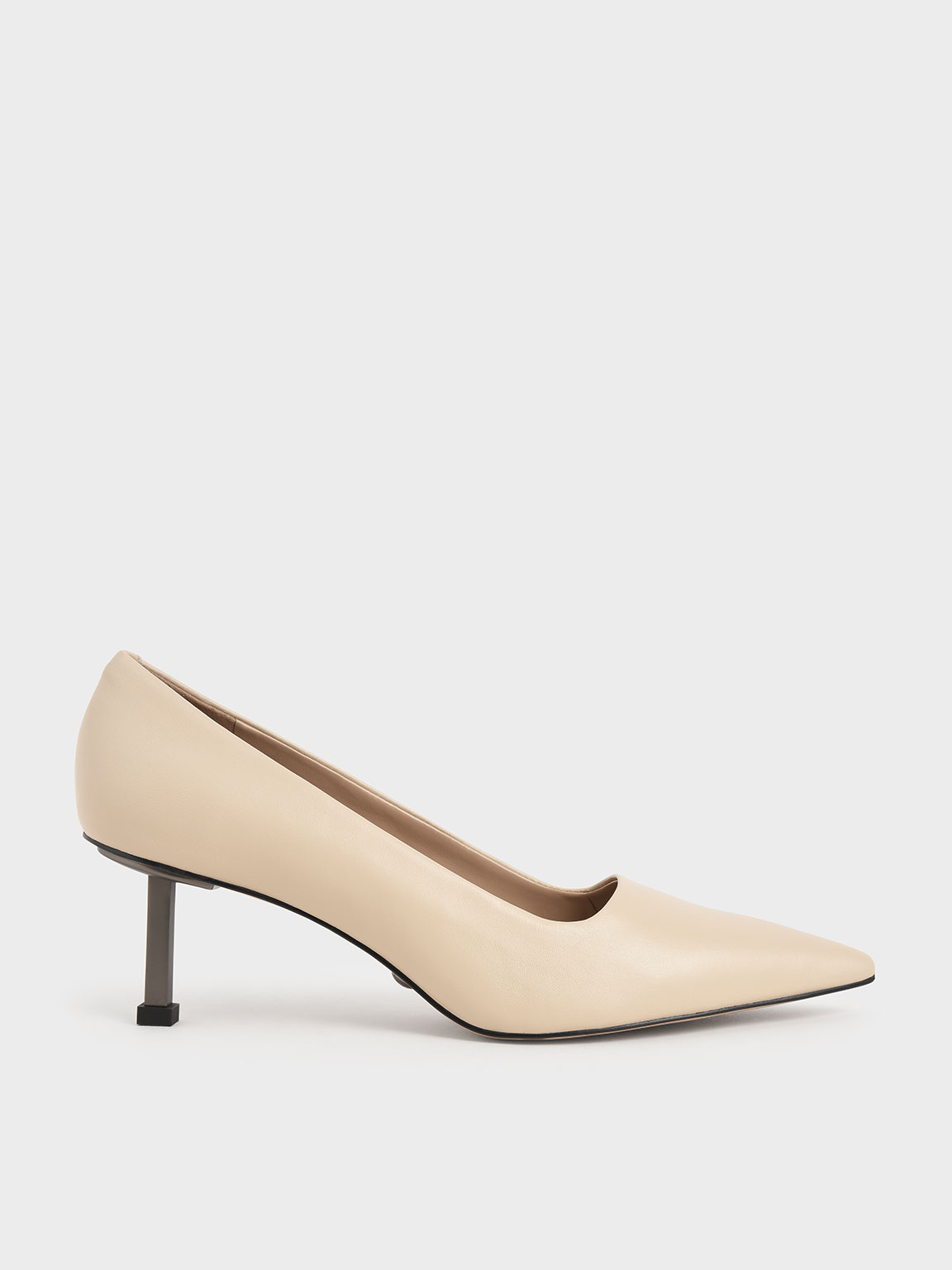 

Leather Kitten Heel Court Shoes, Chalk