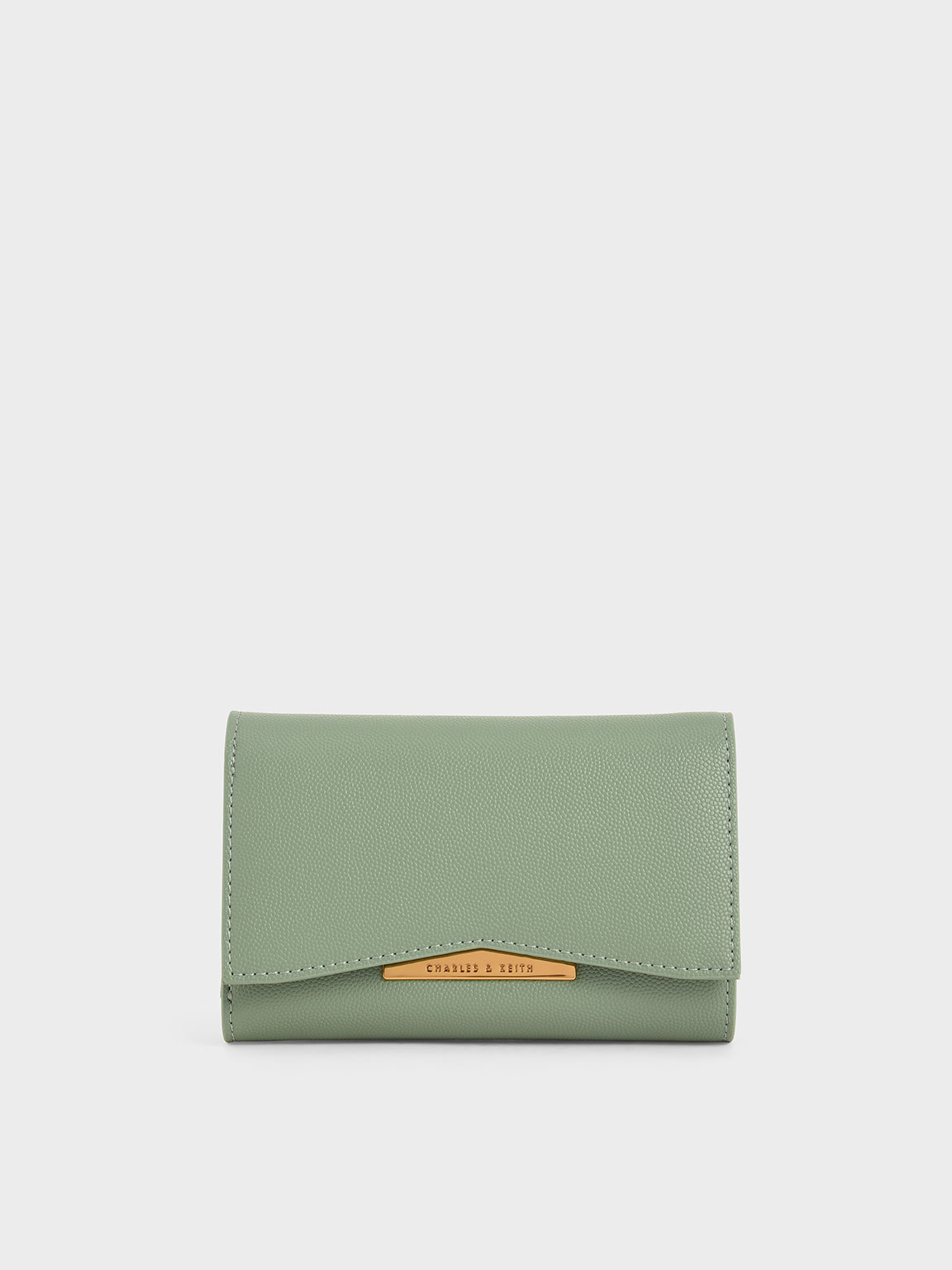 

Metallic Accent Envelope Short Wallet, Sage green