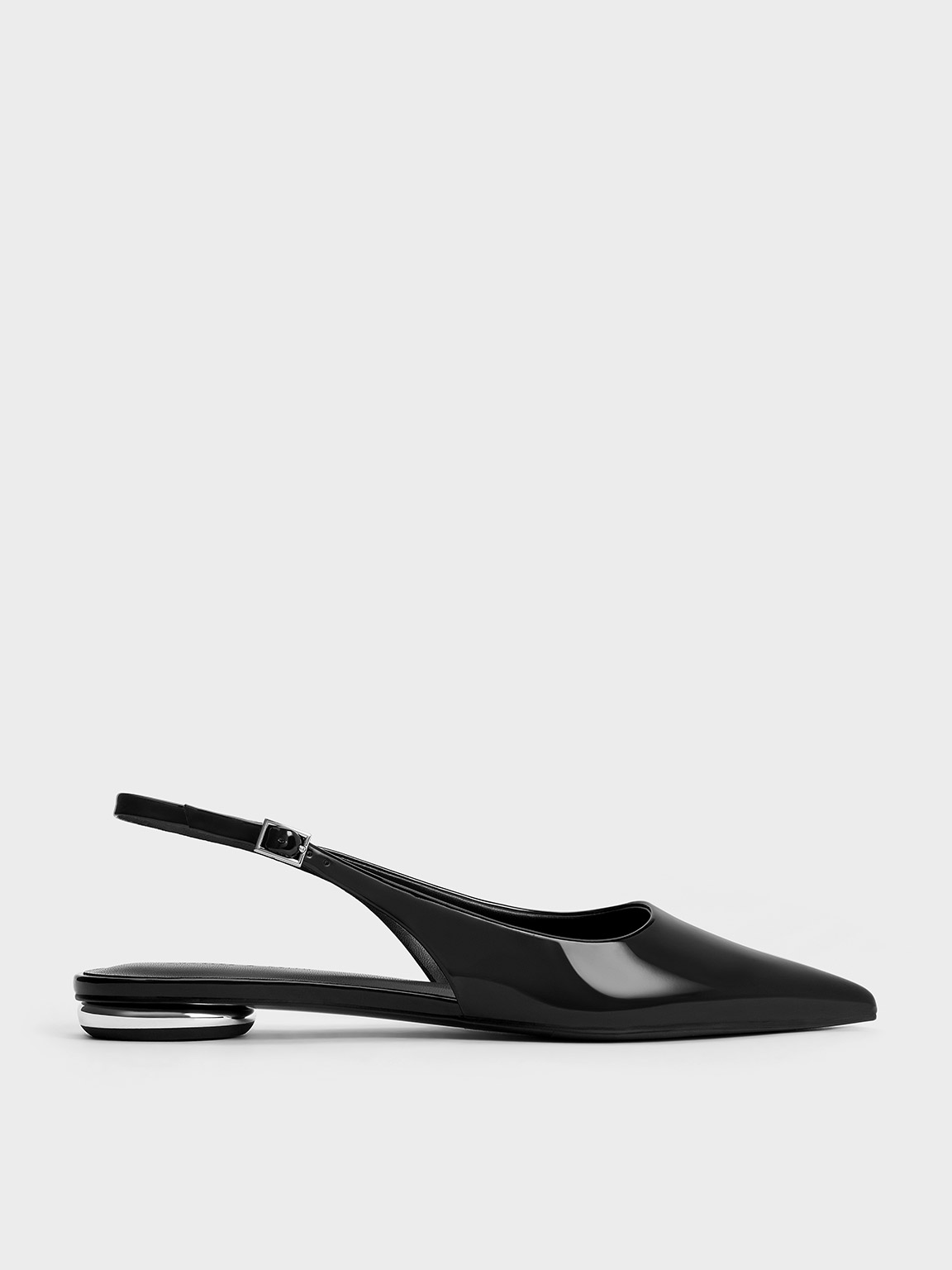 Black Patent Pointed-Toe Slingback Flats - CHARLES & KEITH UK