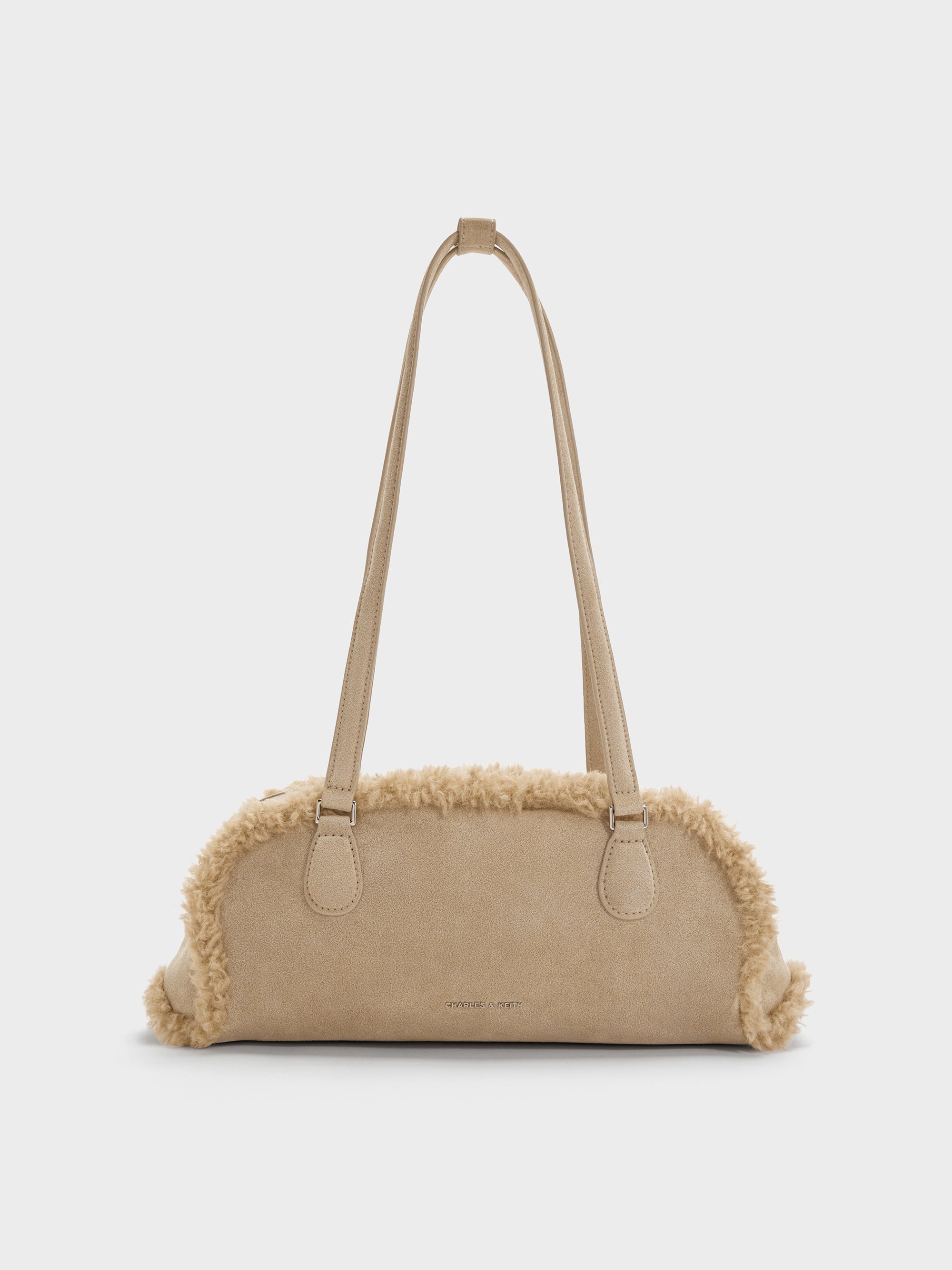 Charles & Keith - Nelly Recycled Suede & Faux Shearling Elongated Shoulder Bag