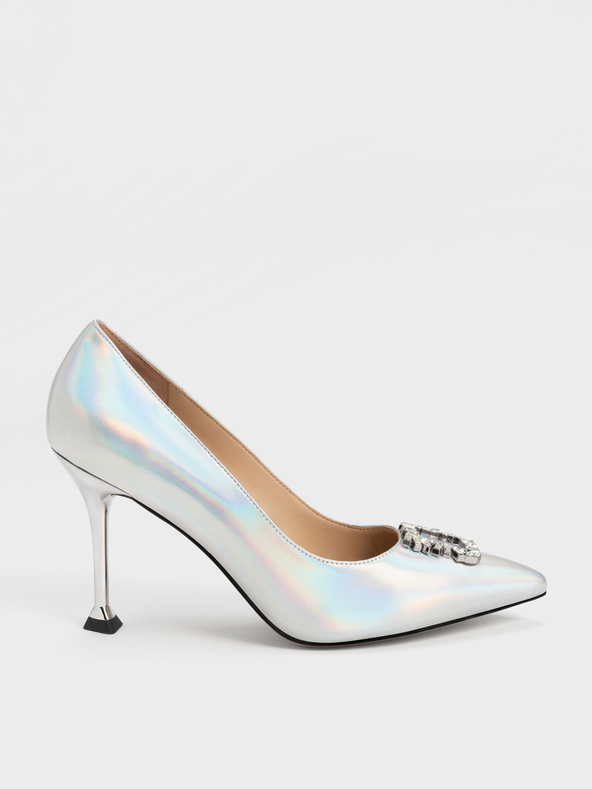 Multicoloured Holographic Leather Gem Embellished Pumps CHARLES KEITH UK