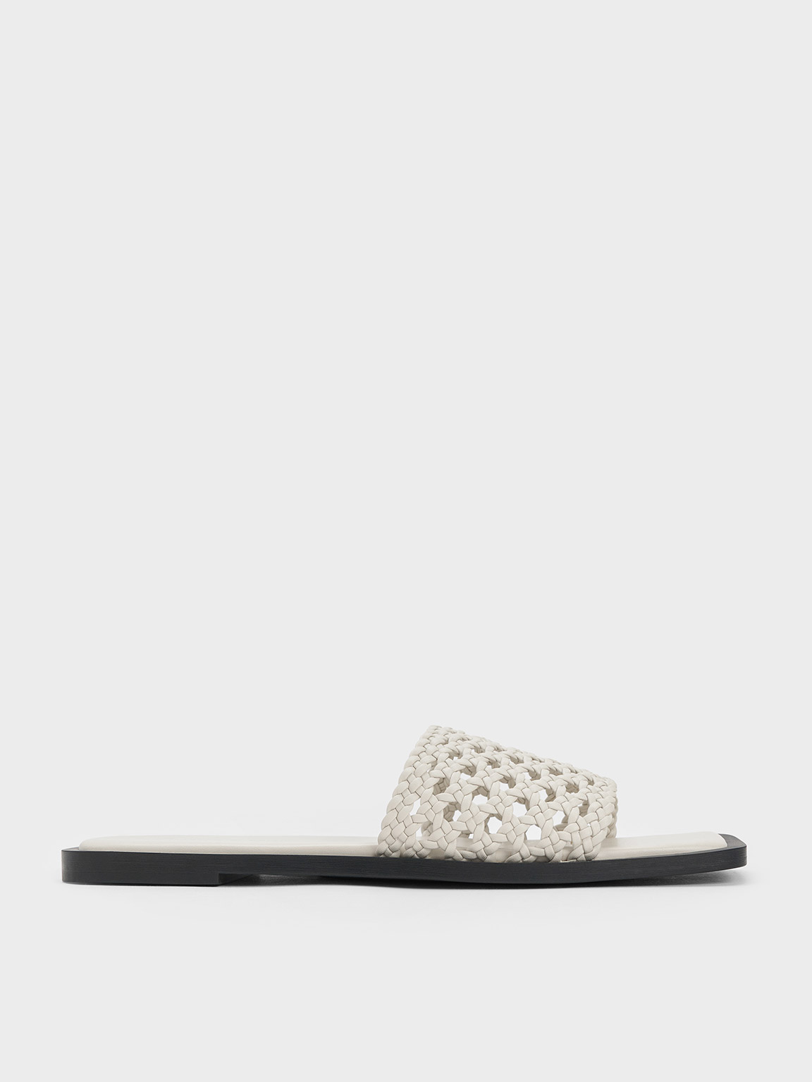 Charles & Keith Woven Square-toe Slides In White