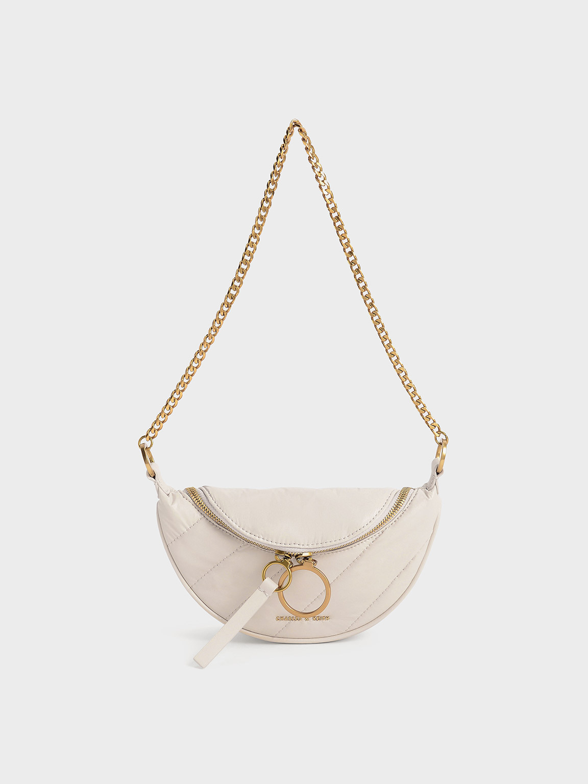 

Wrinkled-Effect Half-Moon Crossbody Bag, Ivory