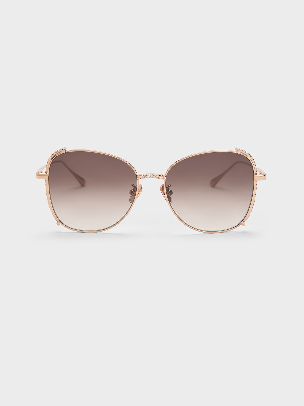 Charles & Keith Embellished Half-frame Butterfly Sunglasses In Rose Gold