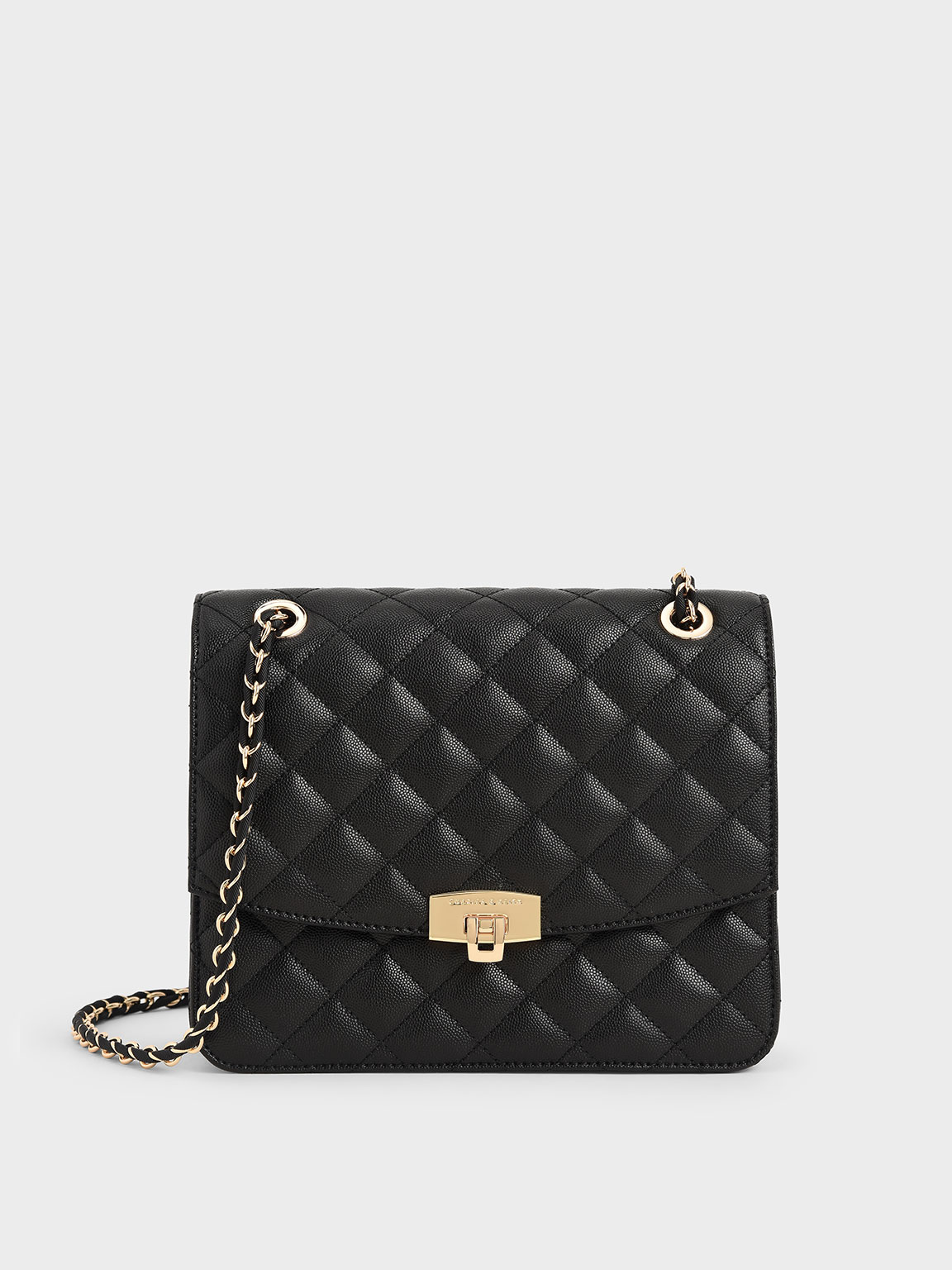 

Quilted Chain Strap Clutch, Black