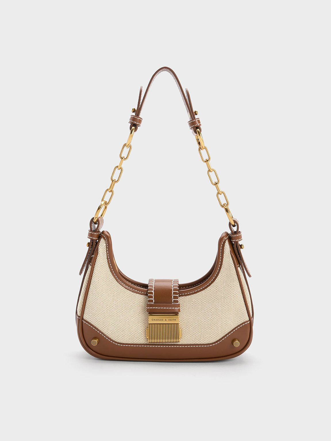 Charles & Keith Winslet Canvas Belted Hobo Bag In Chocolate