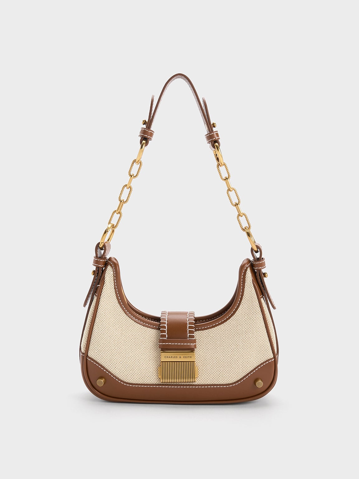 バッグ CHARLES&KEITH Charles & Keith Winslet Canvas Belted Hobo Bag In Chocolate | ModeSens