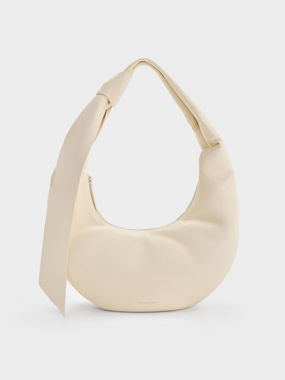 Charles & Keith Toni Knotted Curved Hobo Bag In Chalk