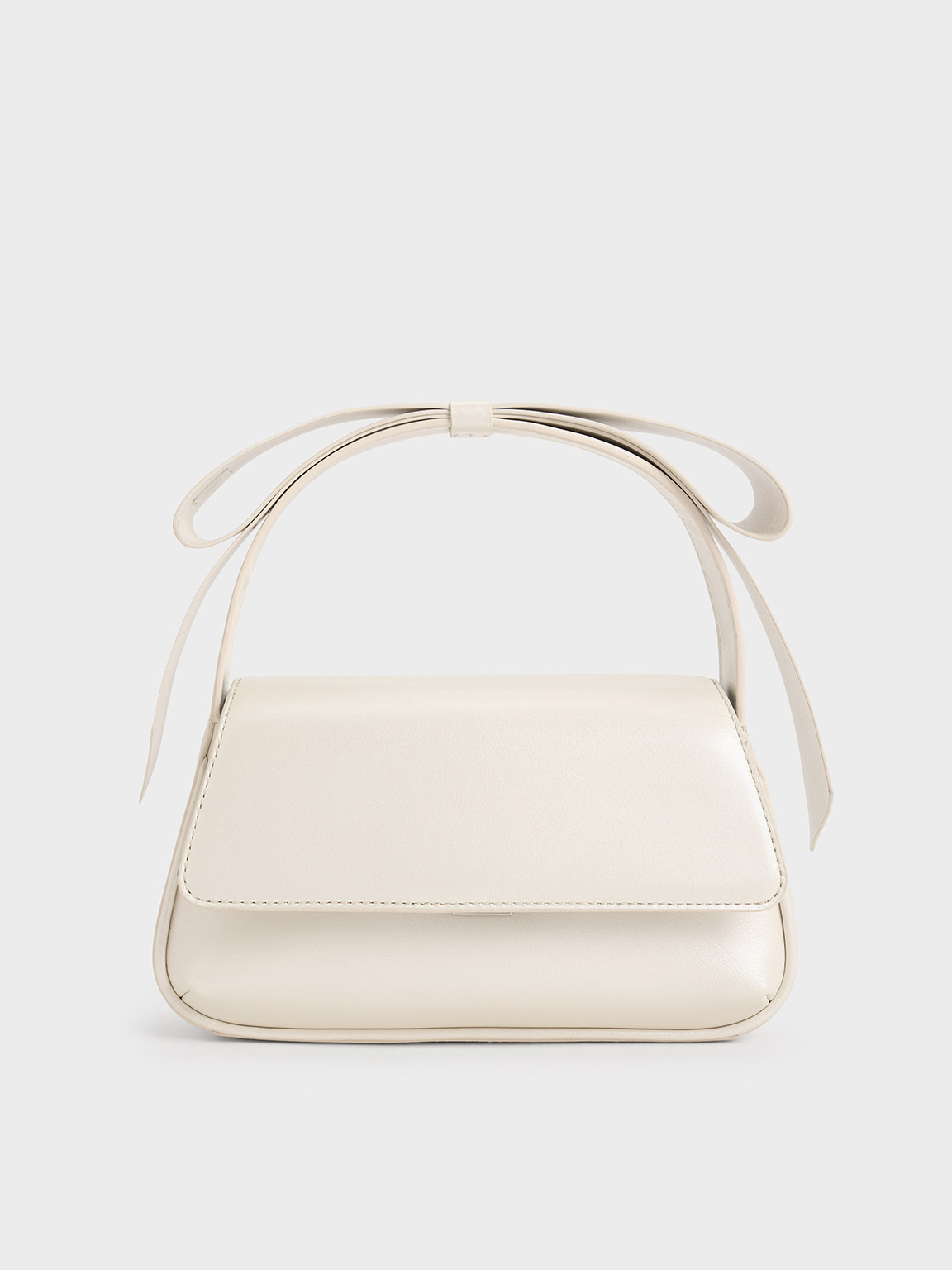 Charles & Keith Leather Bow Top-handle Bag In White