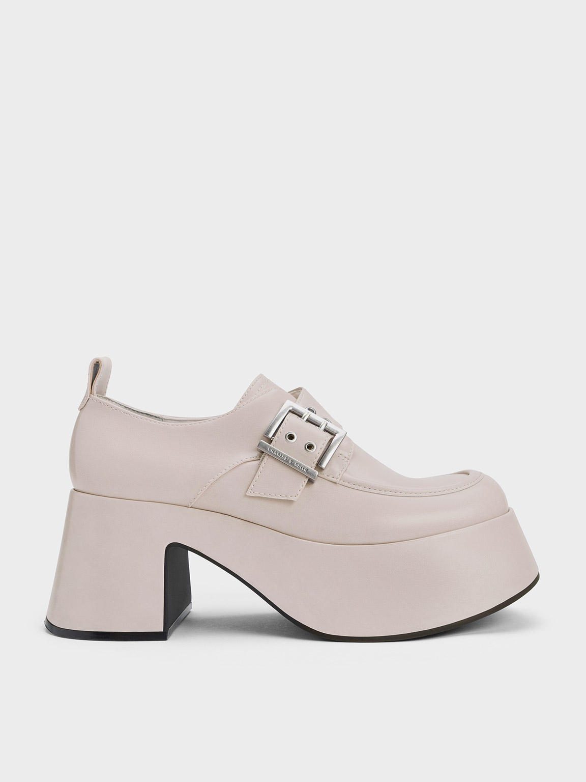Charles & Keith Rubina Buckled Chunky Loafers In Light Grey