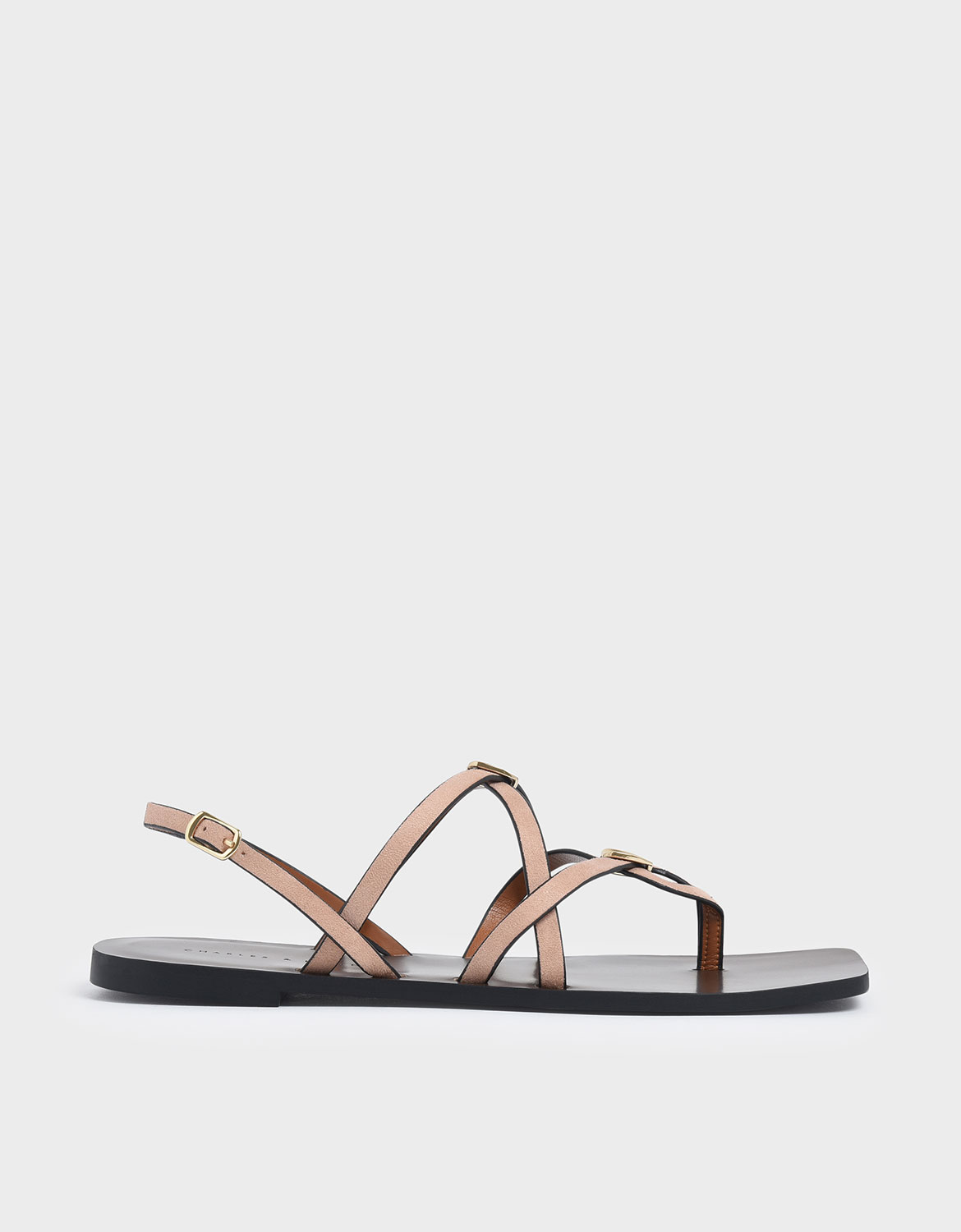 

Criss Cross Metal Accent Textured Strappy Sandals, Nude