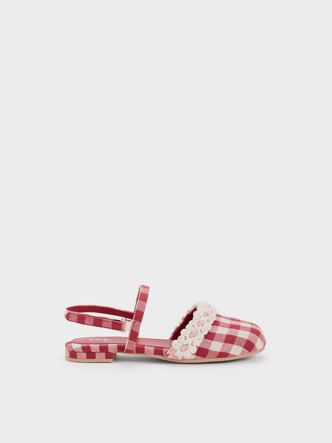 Charles & Keith - Girls' Floral Crochet Checkered Slingback Flats In Red