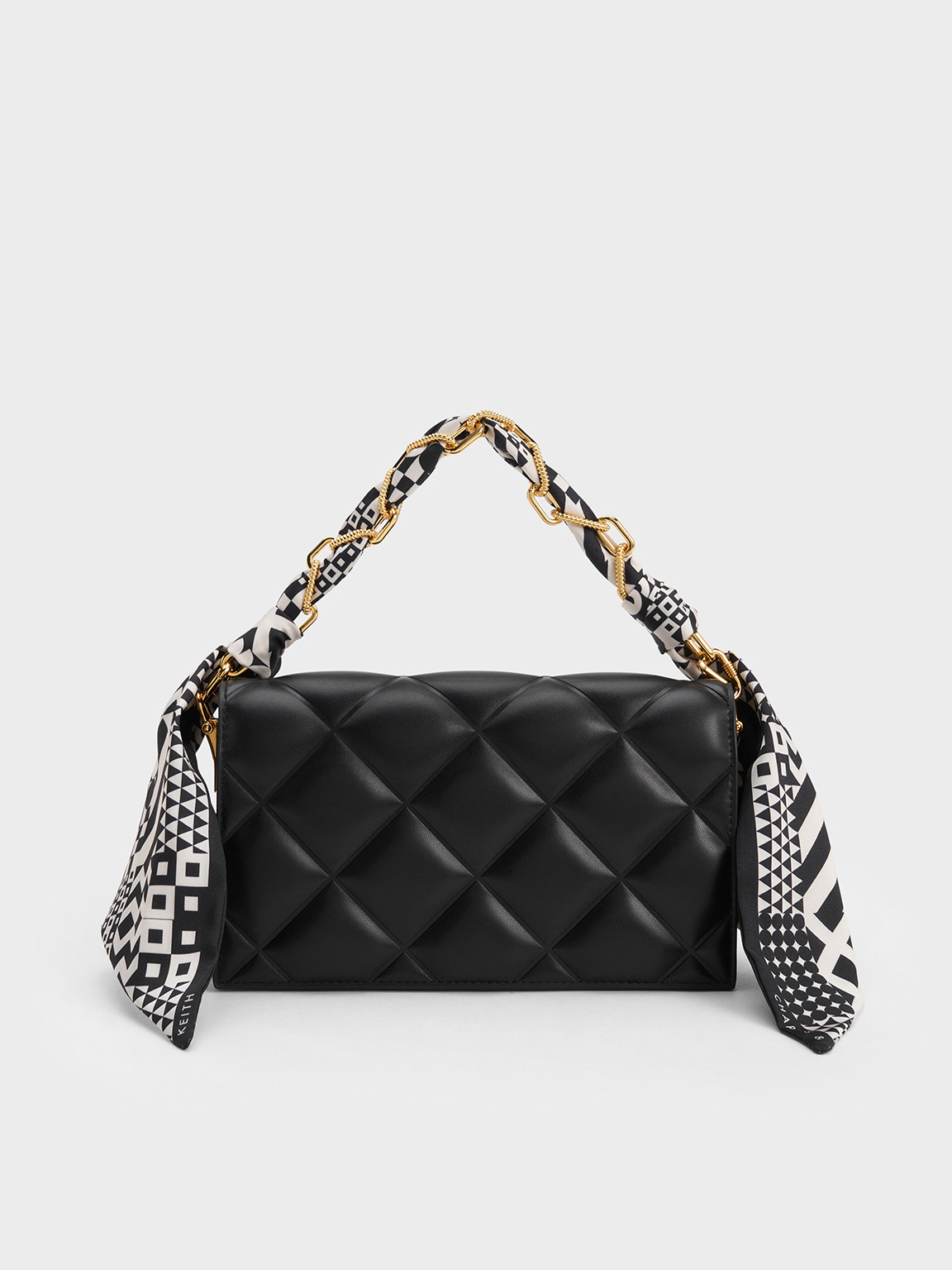 Charles & Keith Alcott Scarf Handle Quilted Clutch In Black