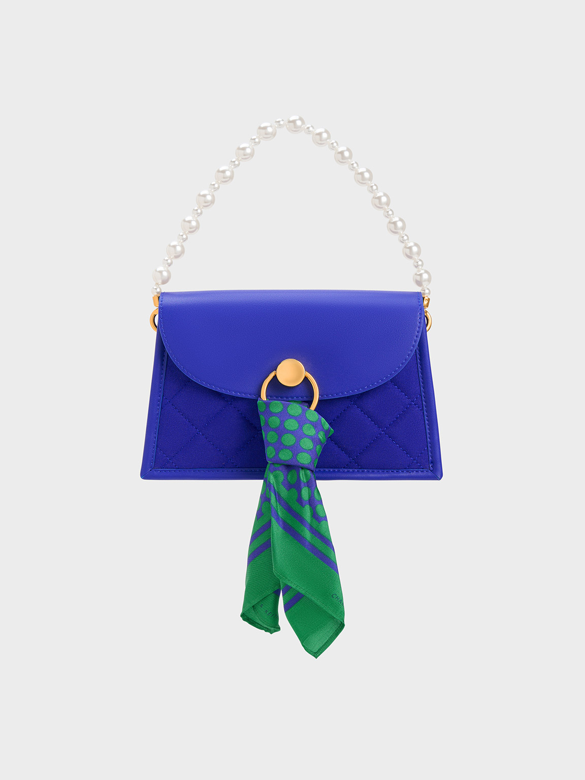 Charles & Keith Roza Scarf Quilted Trapeze Bag In Cobalt