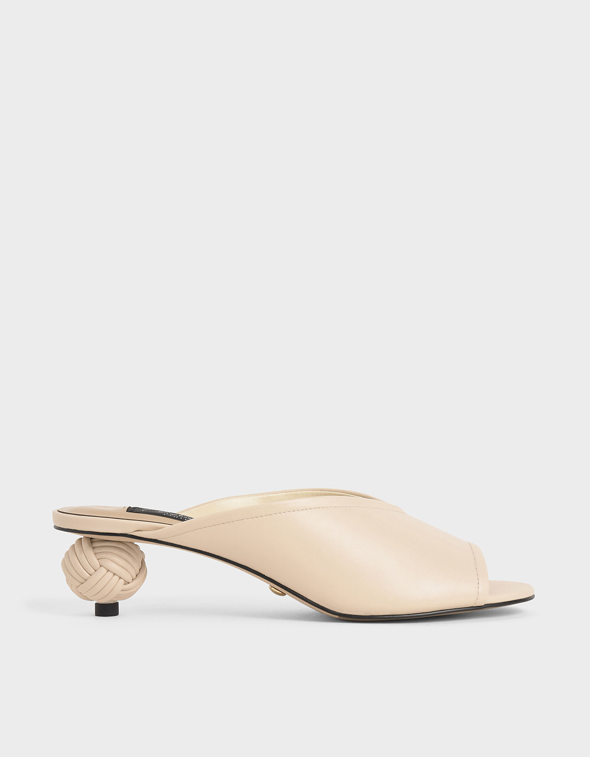 

Leather Sculptural Heel Open Toe Mules, Chalk