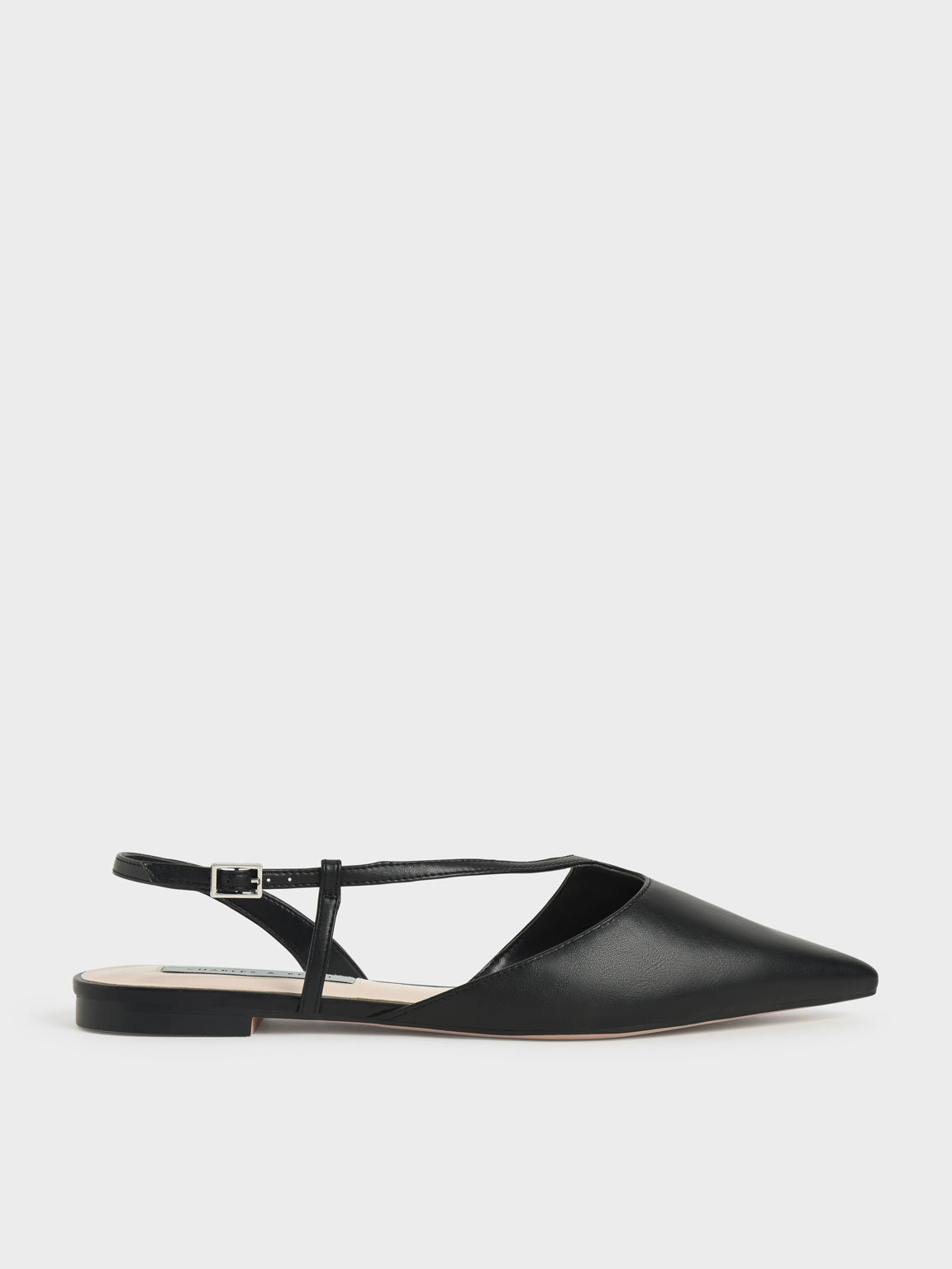 

Pointed Toe Asymmetric Strap Ballerina Flats, Black