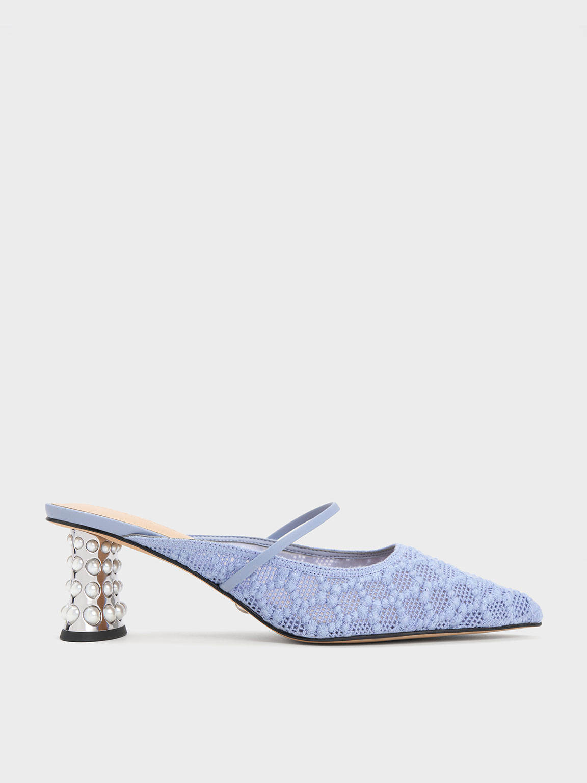 Charles & Keith - Crochet & Leather Beaded Heel Mules In Blue