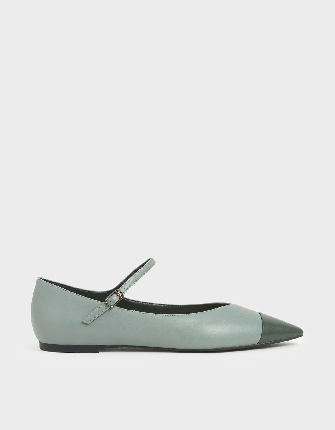 

Two-Tone Pointed Toe Mary Jane Flats, Slate blue