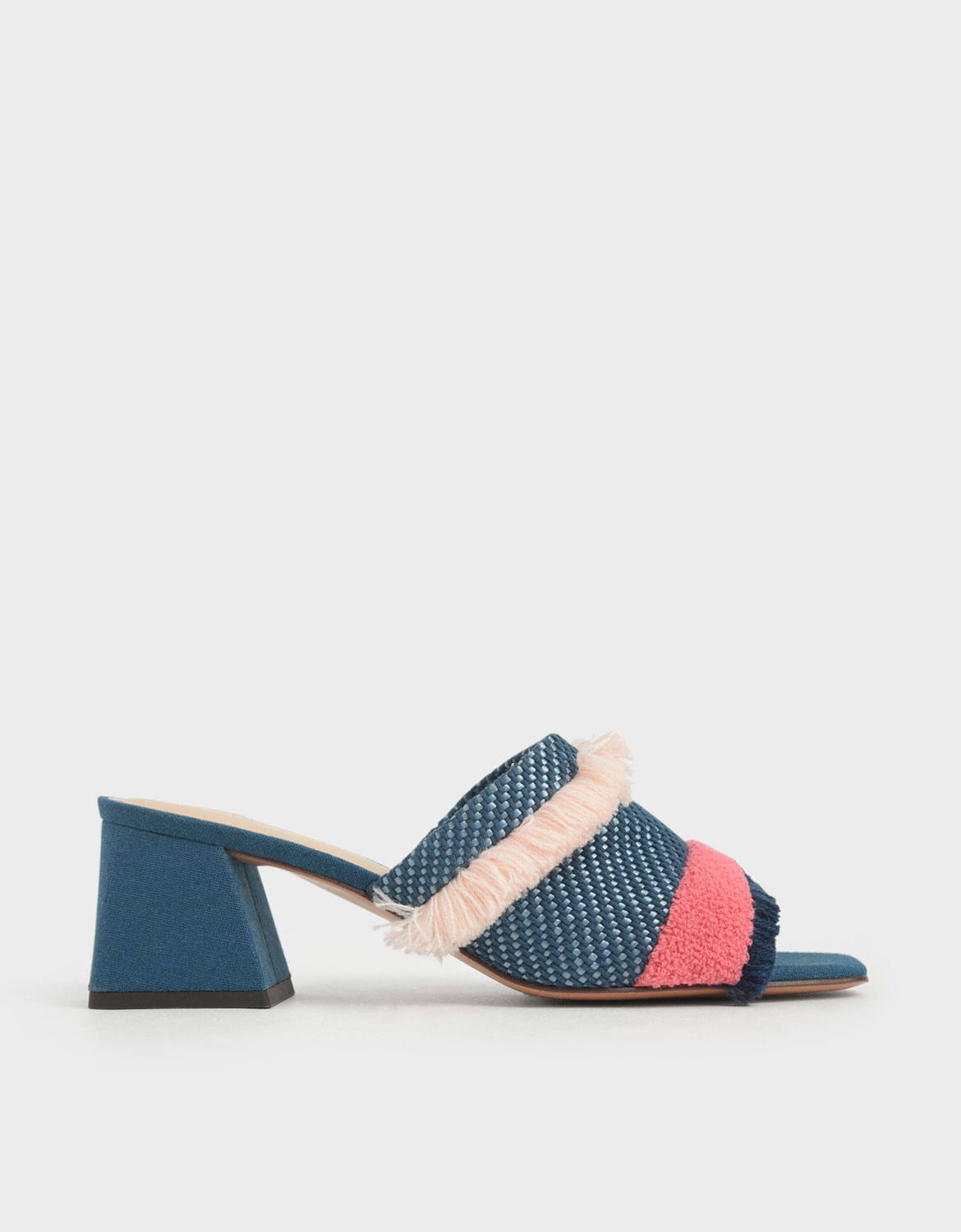 

Multicoloured Woven Fabric Mules, Teal
