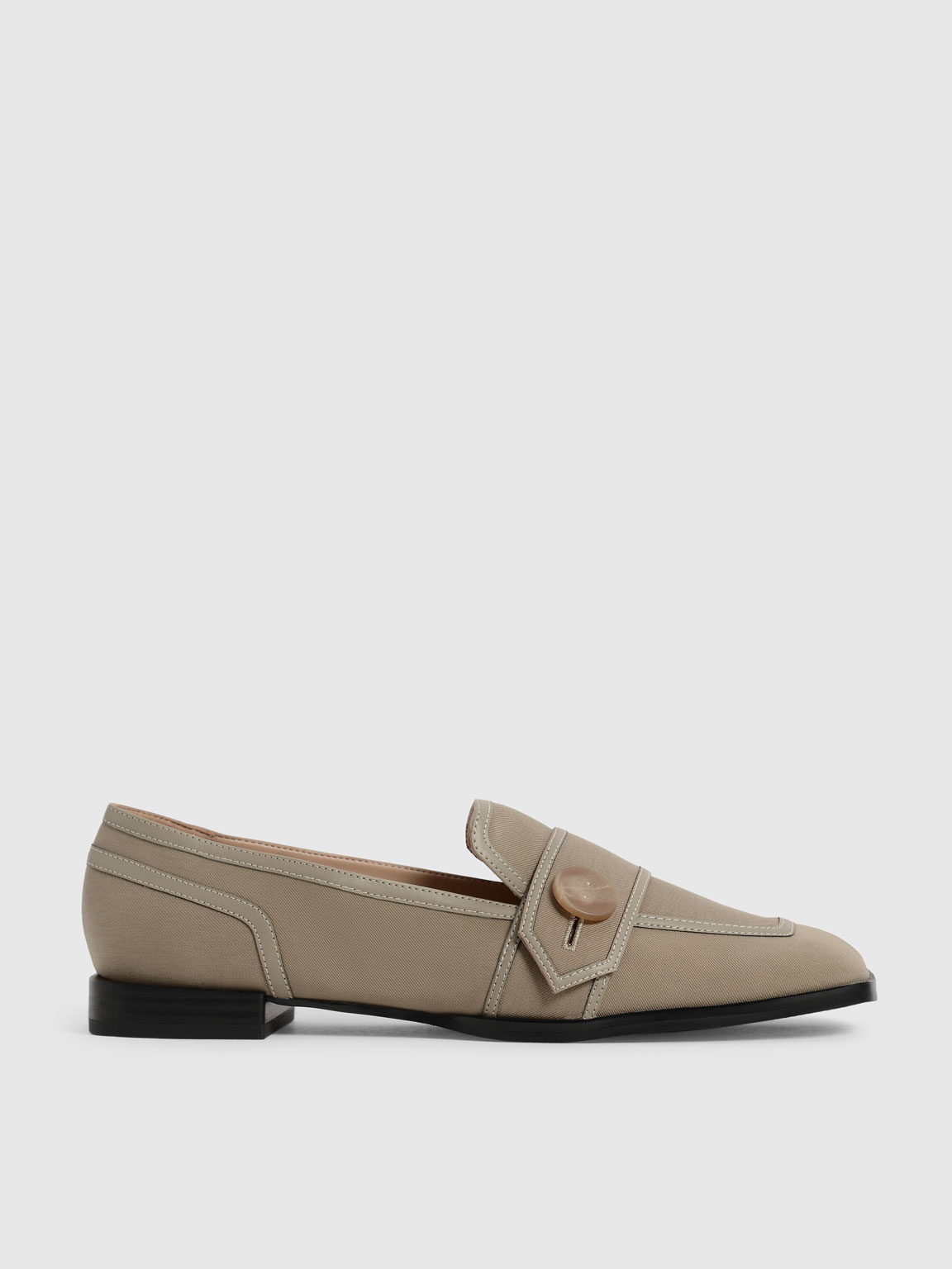 

Button-Embellished Twill Loafers, Taupe