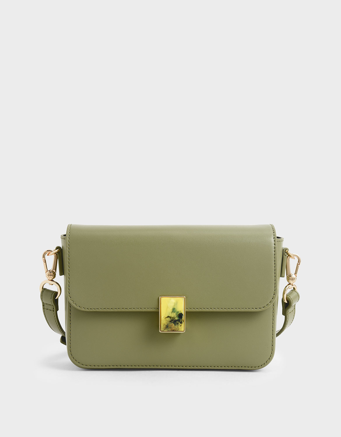 

Leather Embellished Push-Lock Crossbody Bag, Sage green