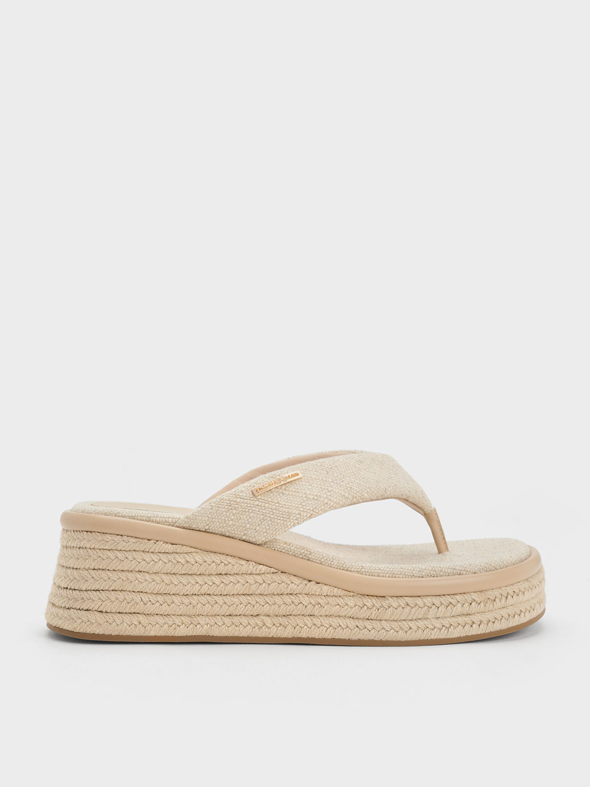 Charles & Keith Linen Espadrille Thong Sandals In Beige