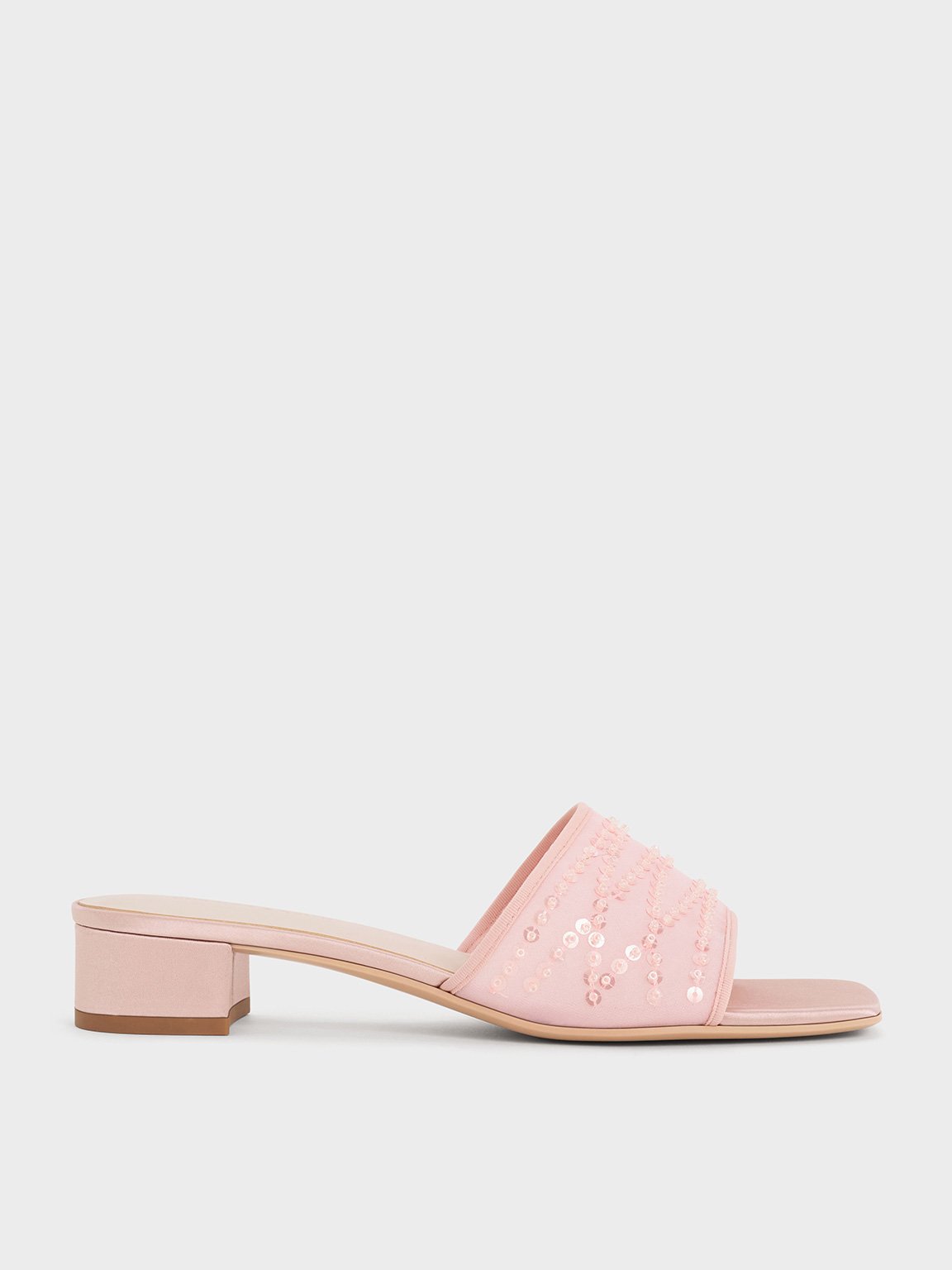 Charles & Keith - Mesh Sequinned Block-Heel Mules