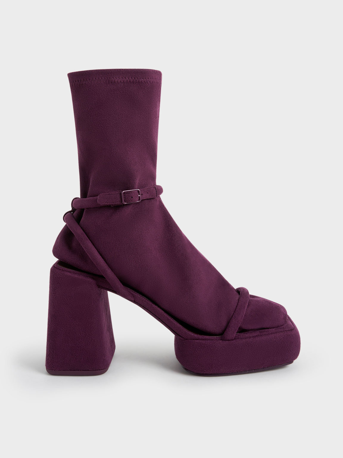 Charles & Keith Lucile Textured Platform Calf Boots In Burgundy