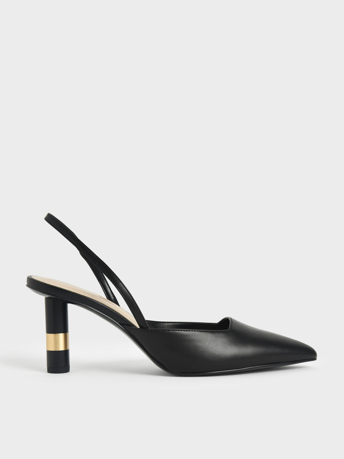 

Cylindrical Heel Slingback Pumps, Black