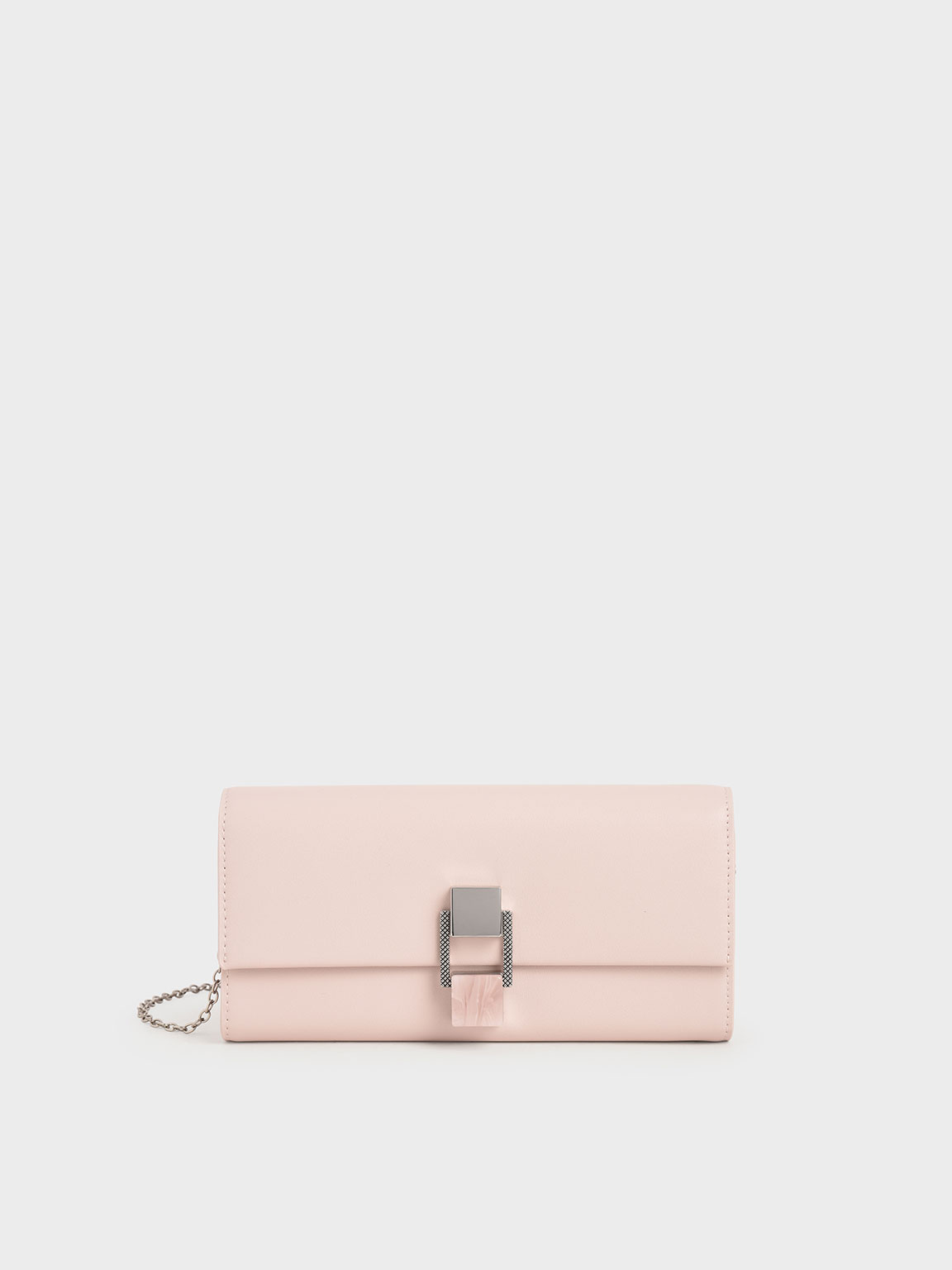 

Stone-Embellished Long Wallet, Light pink