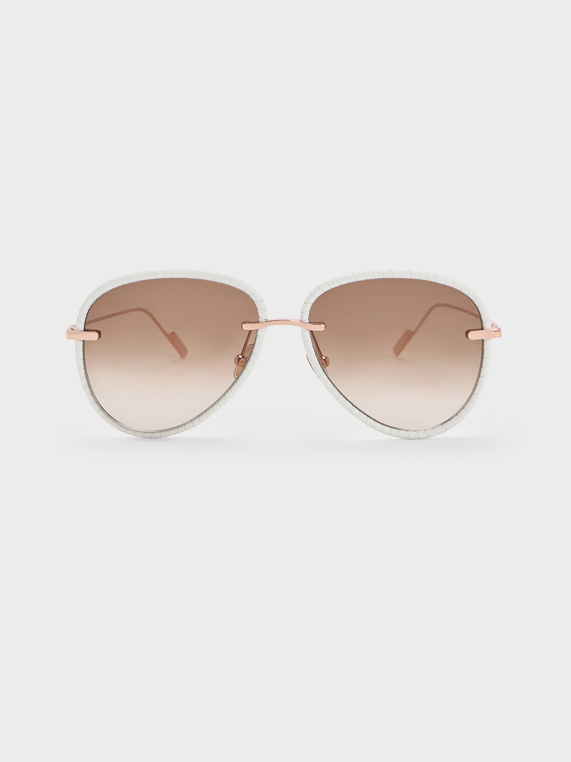 Charles & Keith Leather Braided-rim Aviator Sunglasses In Brown