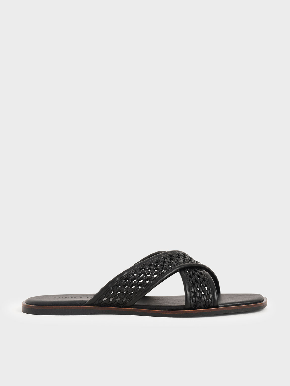 

Weave Detail Crossover Slides, Black