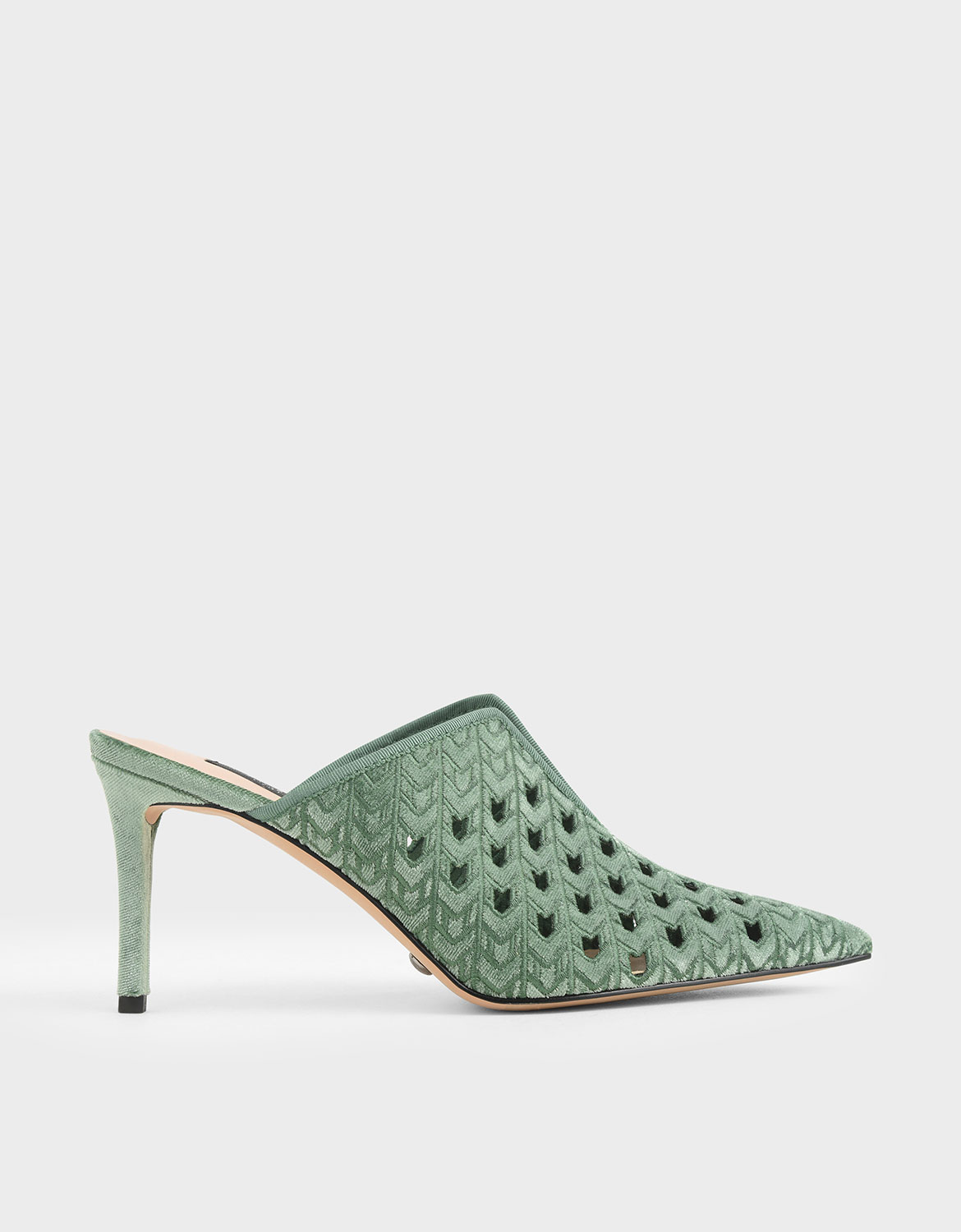 

Velvet Laser Cut Mules, Green